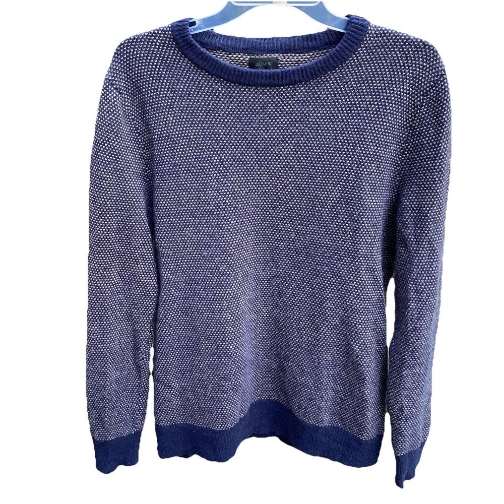 J. Crew Rugged Merino Sweater Men's Medium Birds Eye Blue Crew Neck Fisherman M